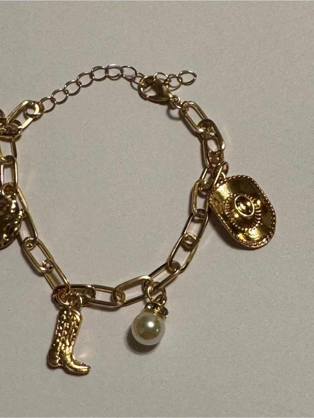Gold Tone Country Western Boho Charm Bracelet